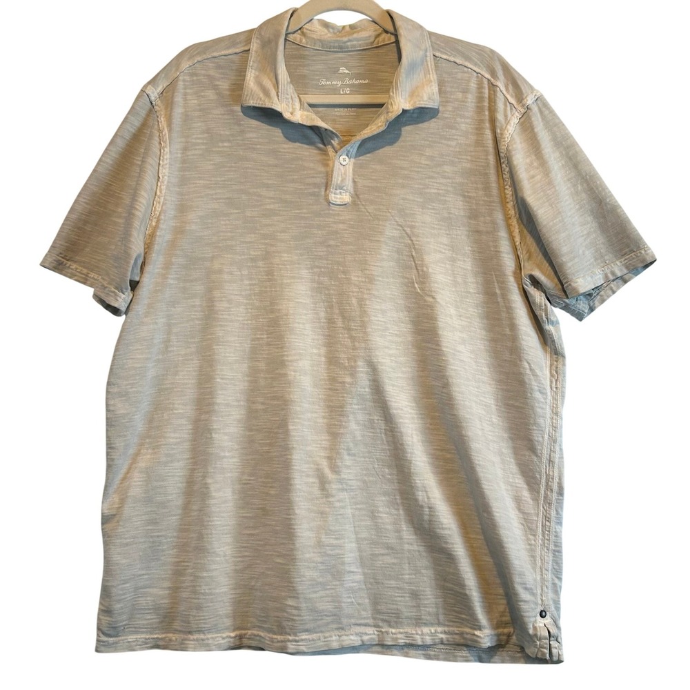 Tommy Bahama Mens Large Light Grey Heathered Pima Cotton Short Sleeve Polo Shirt